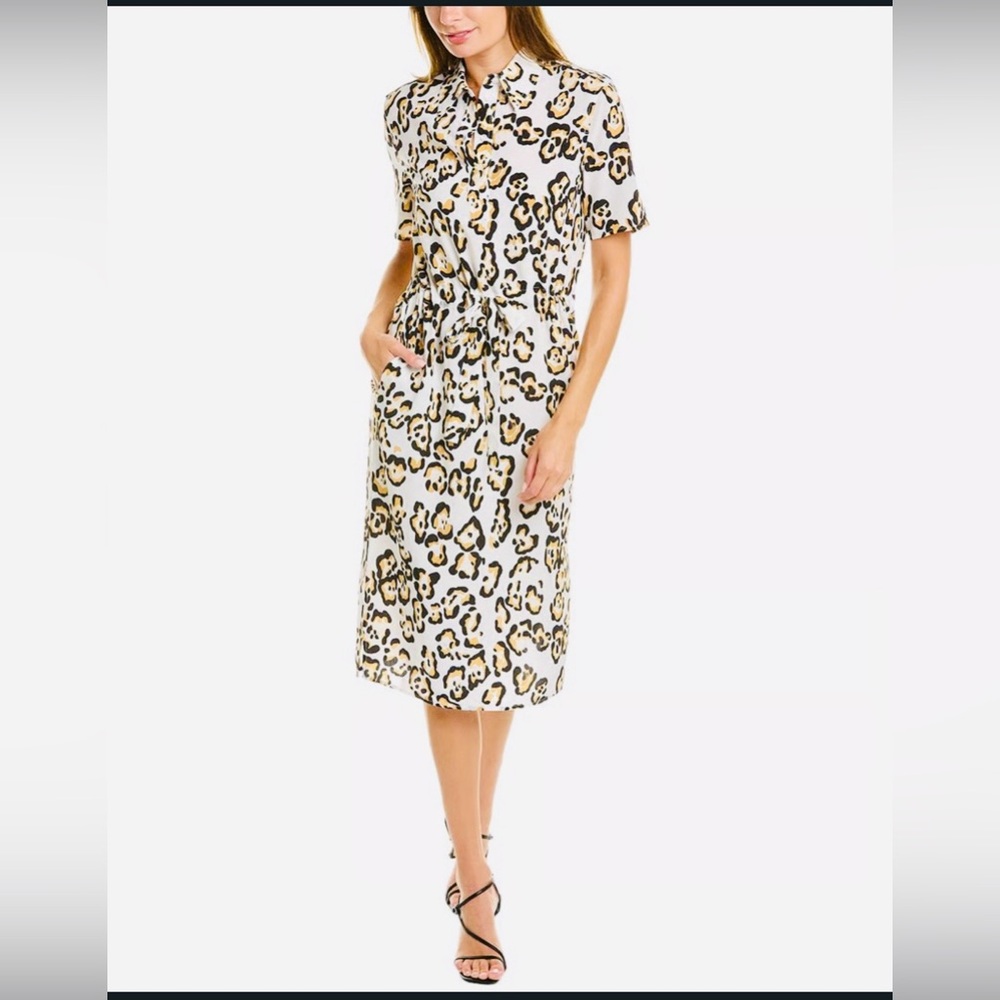 St John 100% Silk Luxury White Cheetah Shift Dress Size Medium